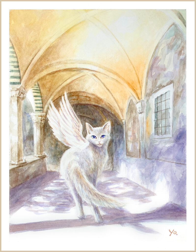 二階堂美子　水彩画　猫　天使