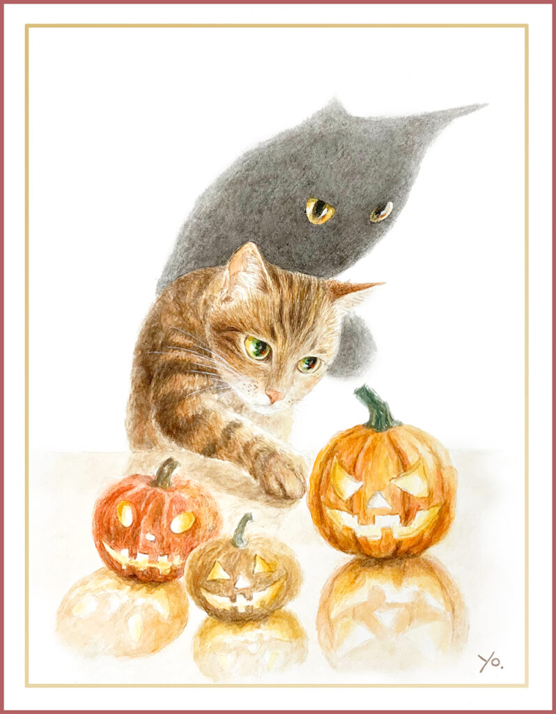 二階堂美子　猫　水彩画　ハロウィン
ファンタジー