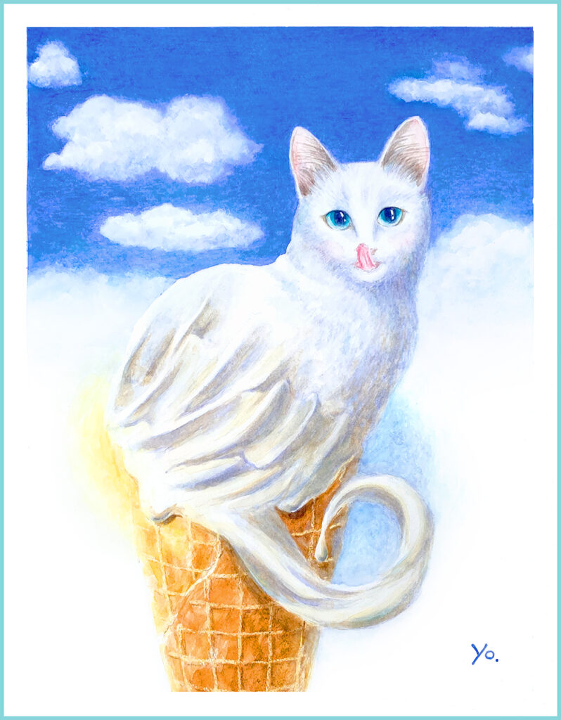二階堂美子　猫　水彩画　ソフトクリーム