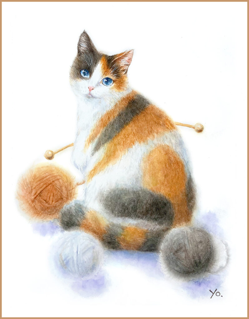 二階堂美子　猫　水彩画　毛糸　ファンタジー