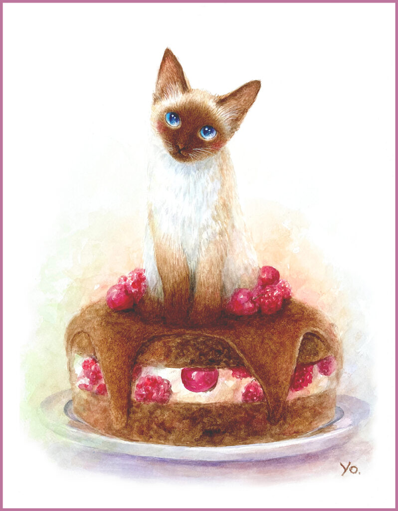 二階堂美子　猫　水彩画　ケーキ　ファンタジー