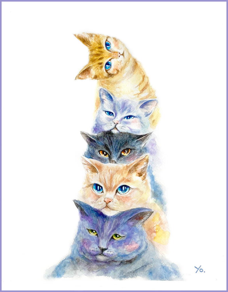 二階堂美子　水彩画  猫
猫タワー
